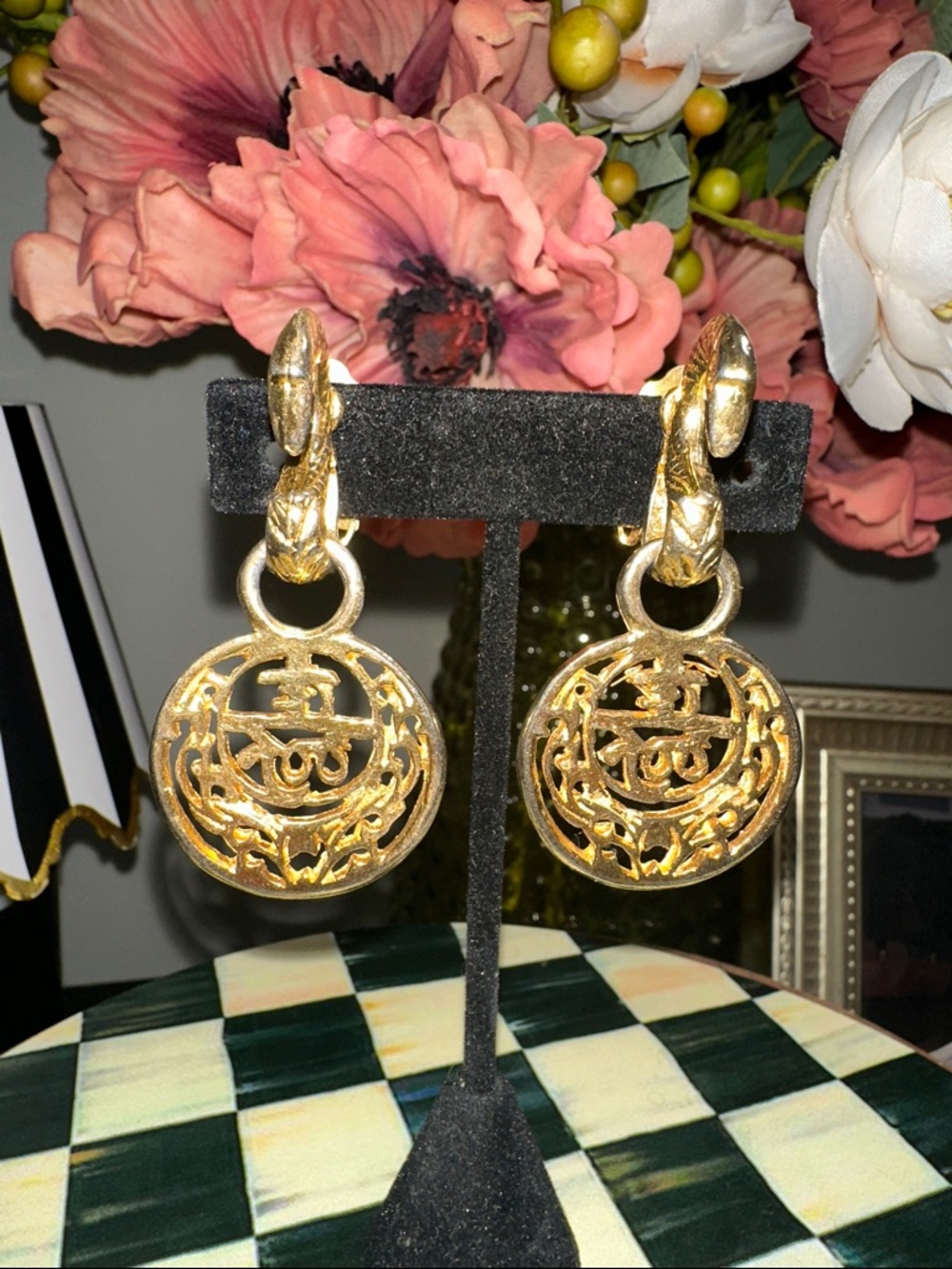 Kenneth Jay Lane Gold Filigree Round Drop Clip Earrings